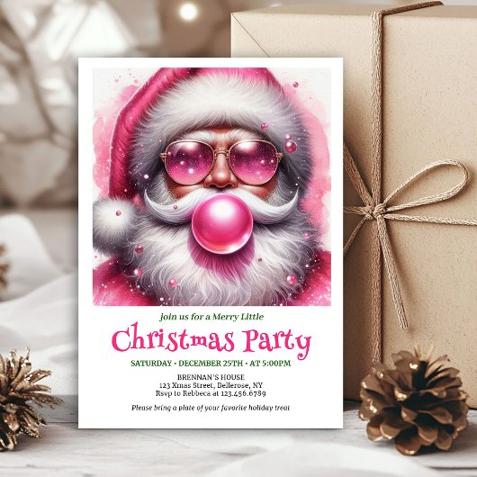 Personalized Pink Santa Bubble Gum Funny Christmas 招待状