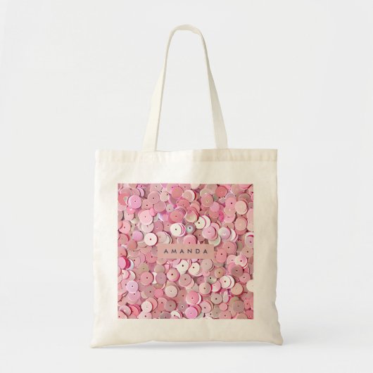 Personalized Pink Sequin Shimmer トートバッグ (正面)