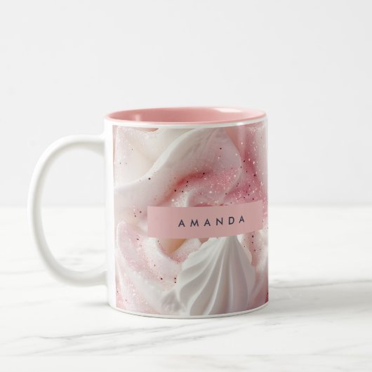 Personalized Pink Sparkle Whipped Cream ツートーンマグカップ (左)