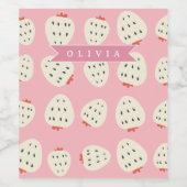 Personalized Pink Strawberry Name Cute Girly ワインラベル (シングルラベル)