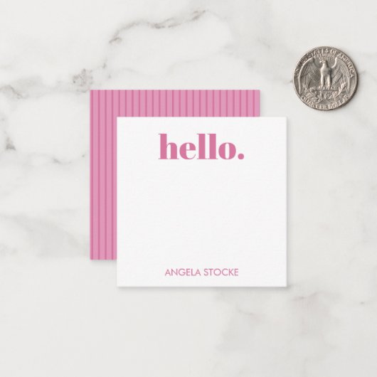 Personalized Pink Stripe ノートカード (正面/裏面インサイチュ)