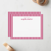 Personalized Pink Stripe ノートカード (正面/裏面インサイチュ)