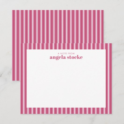 Personalized Pink Stripe ノートカード (正面/裏面)