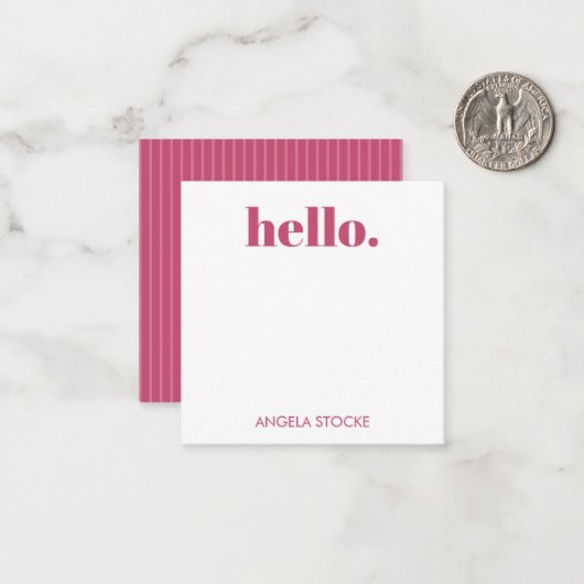 Personalized Pink Stripe ノートカード (正面/裏面インサイチュ)