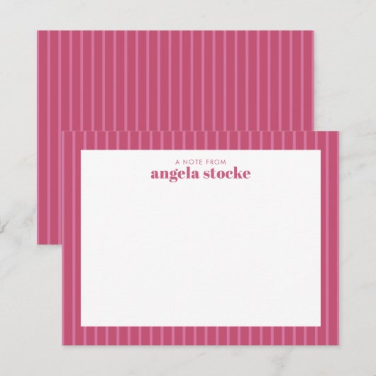 Personalized Pink Stripe ノートカード (正面/裏面)