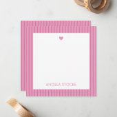 Personalized Pink Stripe ノートカード (正面/裏面インサイチュ)