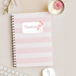 Personalized Pink Stripe Floral Spiral Notebook ノートブック