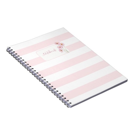 Personalized Pink Stripe Floral Spiral Notebook ノートブック (右側)