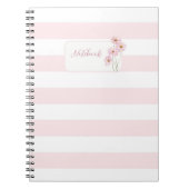 Personalized Pink Stripe Floral Spiral Notebook ノートブック (正面)
