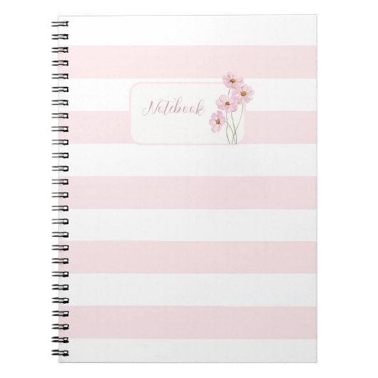 Personalized Pink Stripe Floral Spiral Notebook ノートブック (正面)