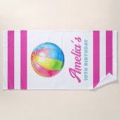 Personalized Pink Stripe with Colorful Pool Ball ビーチタオル (正面)