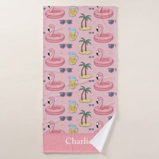 Personalized Pink Summer Vibes バスタオル (バスタオル)