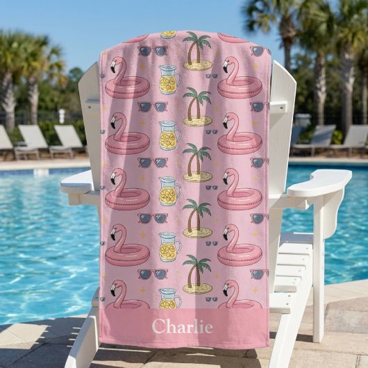Personalized Pink Summer Vibes ビーチタオル