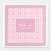 Personalized Pink Table Napkins Modern Tartan Look (正面)