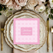 Personalized Pink Table Napkins Modern Tartan Look