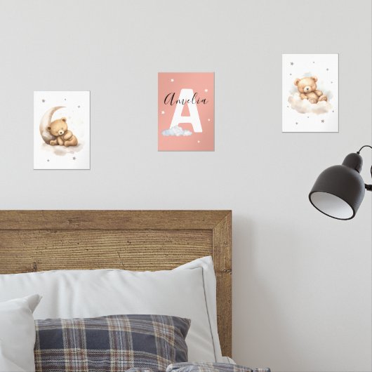 Personalized Pink Teddy Bear Nursery Prints Baby (寝室)