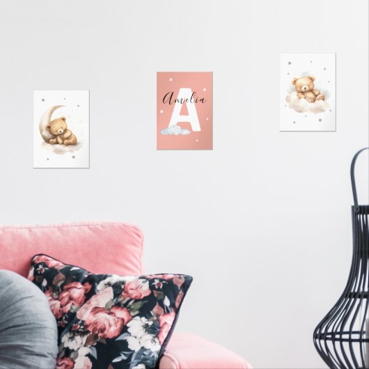 Personalized Pink Teddy Bear Nursery Prints Baby (リビング)