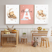 Personalized Pink Teddy Bear Nursery Prints Baby