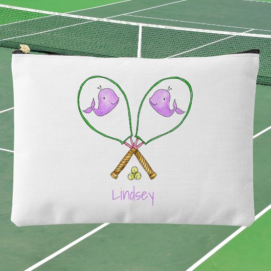Personalized Pink Tennis Rackets with Whale Covers アクセサリーポーチ