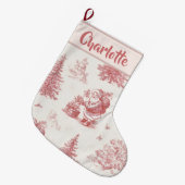 Personalized Pink Toile Christmas Stocking ラージクリスマスストッキング (正面 (吊り時))