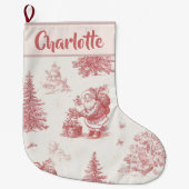 Personalized Pink Toile Christmas Stocking ラージクリスマスストッキング (正面)