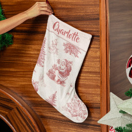 Personalized Pink Toile Christmas Stocking ラージクリスマスストッキング