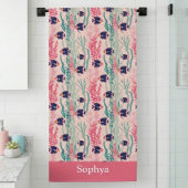 Personalized Pink Tropical Fish バスタオル