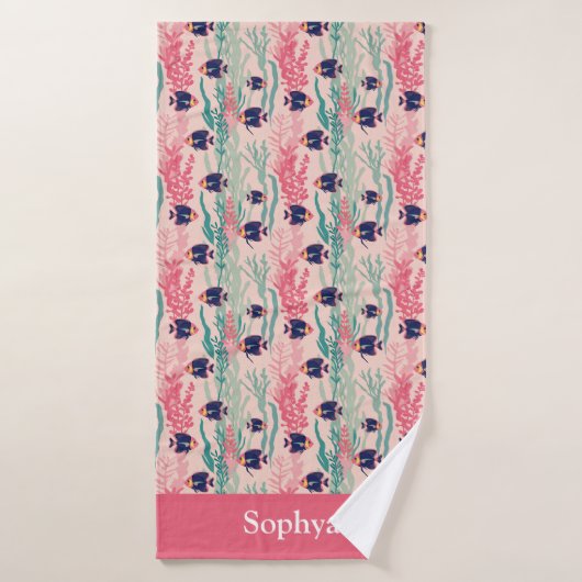 Personalized Pink Tropical Fish バスタオル (バスタオル)