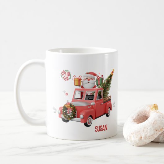 Personalized Pink Truck Christmas コーヒーマグカップ (ドーナツ)