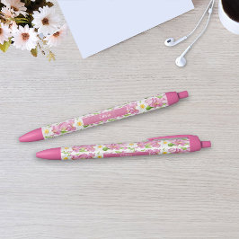 Personalized Pink Tulips & Daffodils Floral Pen 黒ボールペン