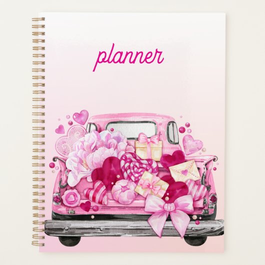 Personalized Pink Valentine Truck Planner Cover プランナー手帳 (正面)