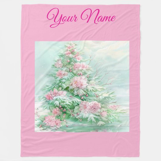 Personalized Pink Vintage Christmas Poinsettia Fle フリースブランケット (正面)