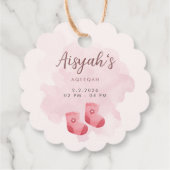 Personalized Pink Watercolor Baby Girl Aqiqah フェイバータグ (裏面)
