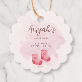 Personalized Pink Watercolor Baby Girl Aqiqah フェイバータグ