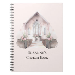 Personalized Pink Watercolor Church Book ノートブック
