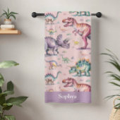 Personalized Pink Watercolor Kids Dinosaur ビーチタオル