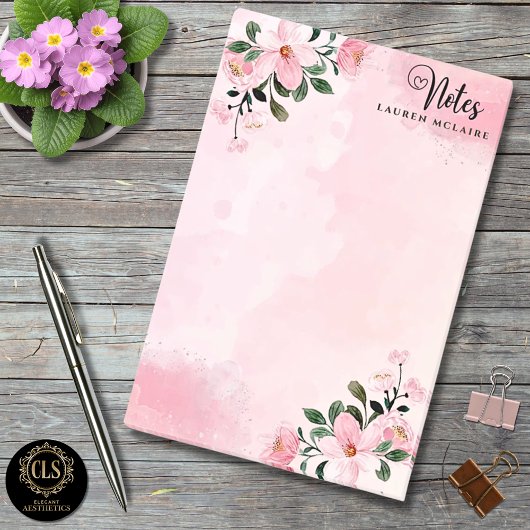 Personalized Pink Watercolor Spring Flowers  ポストイット