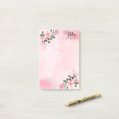 Personalized Pink Watercolor Spring Flowers  ポストイット (デスク上)