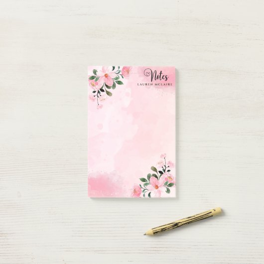 Personalized Pink Watercolor Spring Flowers  ポストイット (デスク上)