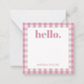 Personalized Pink White Gingham ノートカード (正面)