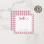 Personalized Pink White Gingham ノートカード (正面/裏面インサイチュ)
