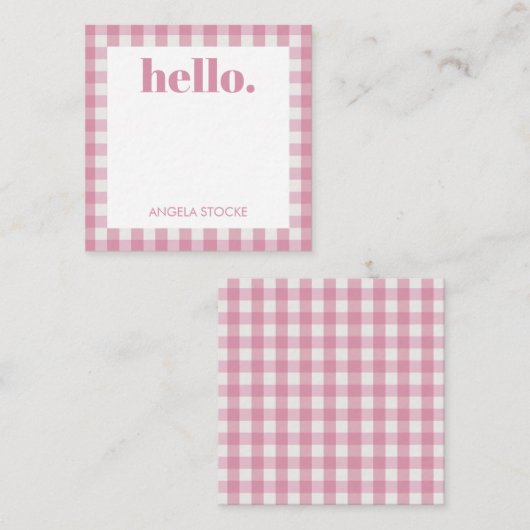 Personalized Pink White Gingham ノートカード (正面/裏面)