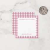 Personalized Pink White Gingham ノートカード (正面/裏面インサイチュ)