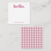 Personalized Pink White Gingham ノートカード (正面/裏面)