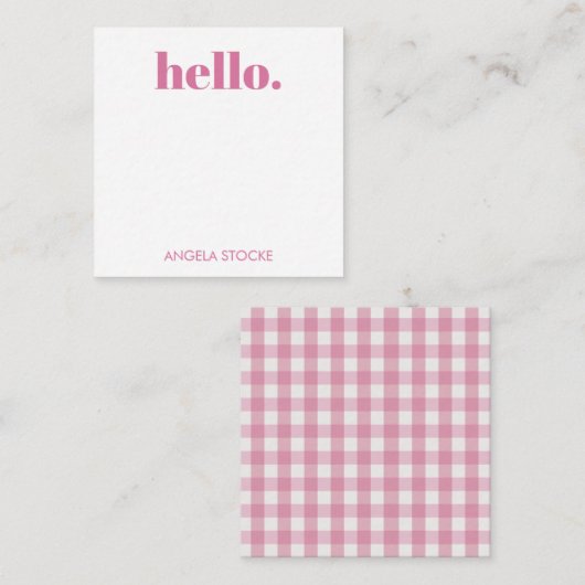 Personalized Pink White Gingham ノートカード (正面/裏面)