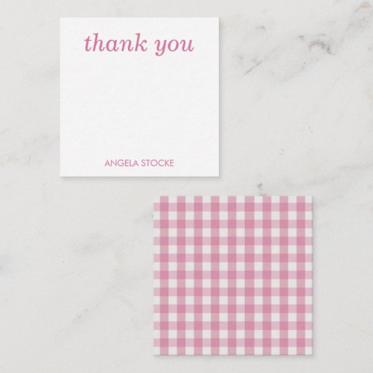 Personalized Pink White Gingham ノートカード (正面/裏面)