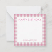 Personalized Pink White Gingham ノートカード (正面)