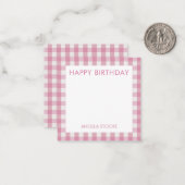 Personalized Pink White Gingham ノートカード (正面/裏面インサイチュ)
