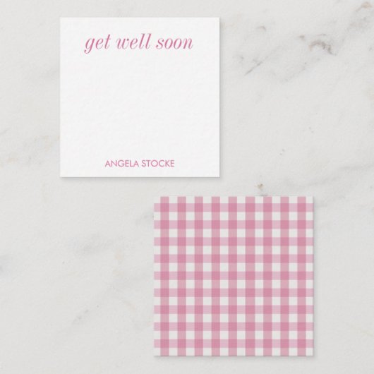 Personalized Pink White Gingham ノートカード (正面/裏面)
