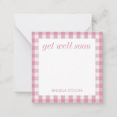 Personalized Pink White Gingham ノートカード (正面)